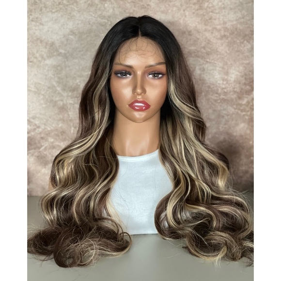 Ombre Highlights Brown Bodywave Lace Front Wig - Picture 1 of 7